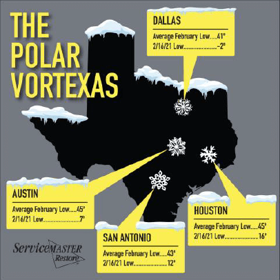 A map that shows all the areas in Texas that were affected by the freeze of 2021